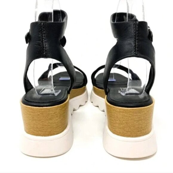 Sol Sana Black Leather Platform Wedge Ankle Strap Sandals - Size 7.5 EUR 38 - Picture 6 of 9